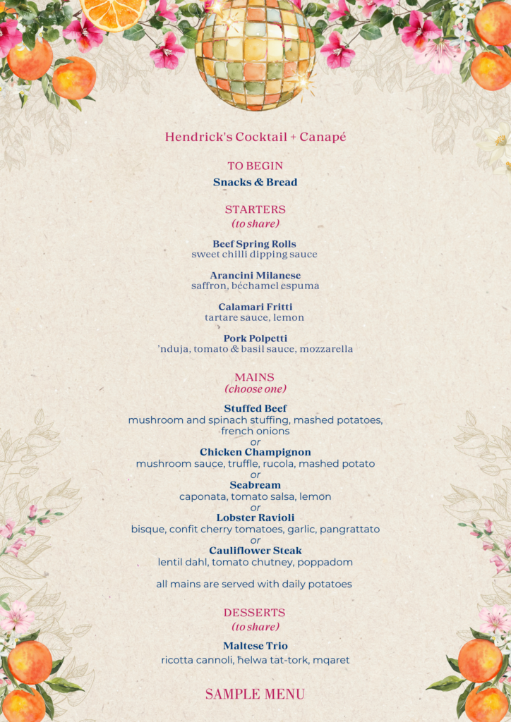 Mamma Mia Sample Menu